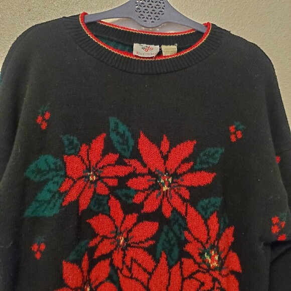 Vintage Nutcracker Ugly Christmas Party Sweater Floral Puensetia Sz L EUC - Picture 6 of 16